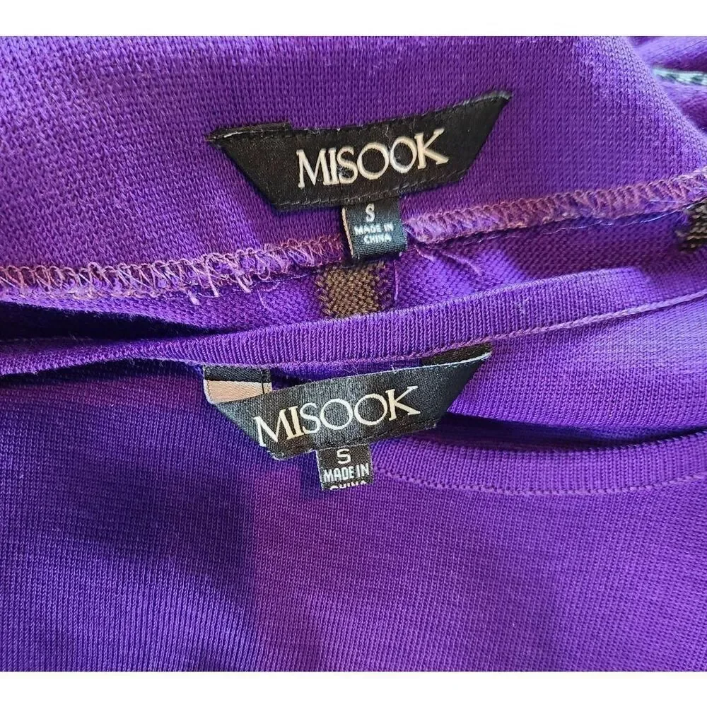 Misook Purple and Black Plaid Knit Leather‎ Trim Cardigan Set Size Small